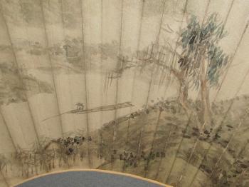 A boatman on a river with willow tree and rolling hills by 
																			 Yang Po-Jun