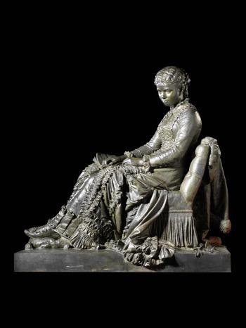 A life-size bronze of a seated girl Emma Bierne by 
																	Hippolyte Francois Moreau