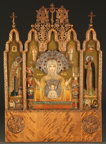 The Serafimo-Ponetaevskaya sign Mother of God by 
																			 Russian School