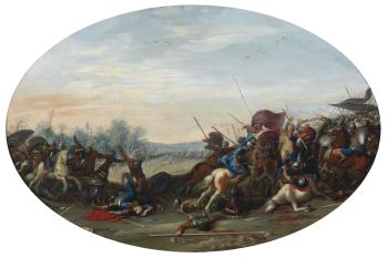 A mounted skirmish by 
																	Marzio Ganassini
