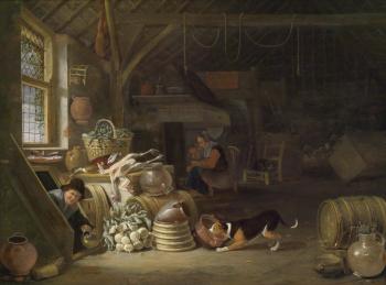 A farmhouse kitchen interior by 
																	Dirck Wyntrack