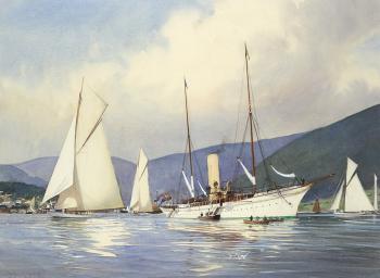 Shamrock III, Shamrock I and the steam yacht Erinoff, Hunter's Quay, river Clyde, spring by 
																	Martyn Mackrill