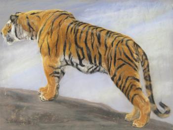 A Tiger Standing on a Rock by 
																	John Trivett Nettleship