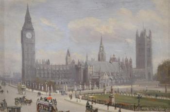 Houses of Parliament and Westminster Hall from Whitehall corner by 
																	George Hyde-Pownall
