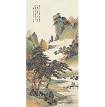 Visiting friend under pine tree in the mountains by 
																	 Wang Kun