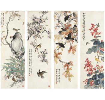 Four scenes of bird and flower by 
																	 Ma Mengrong