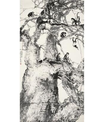 Monkeys on the ancient tree by 
																	 Zeng Zhiliu