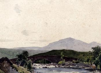 An angler at a river bank in Scotland by 
																			John Roy Eldershaw