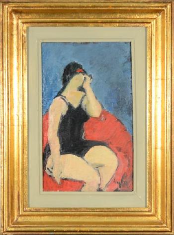 Woman Sitting on Red Chair by 
																			Gheorghe Vanatoru