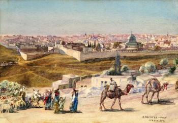 Jerusalem landscape with caravan of camels by 
																	Anna Rychter-May