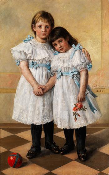 Doppelbildnis zweier kleiner Mädchen by 
																	Ernst Hanssler