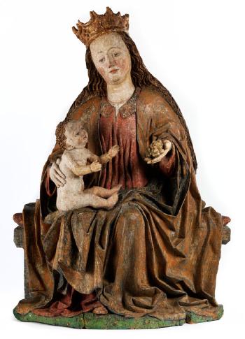 Bedeutende, museale Schnitzfigur einer thronenden Madonna mit dem Kind by 
																			 Upper Austrian School