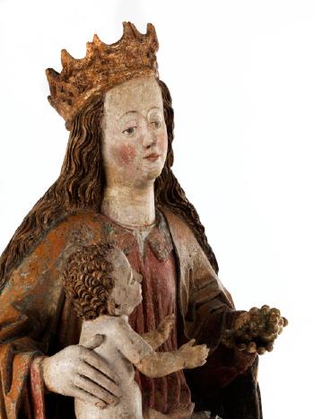 Bedeutende, museale Schnitzfigur einer thronenden Madonna mit dem Kind by 
																			 Upper Austrian School
