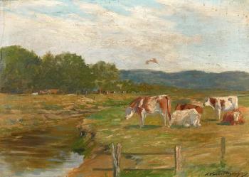 Vaches à l'herbage by 
																	Adrien Gabriel Voisard-Margerie
