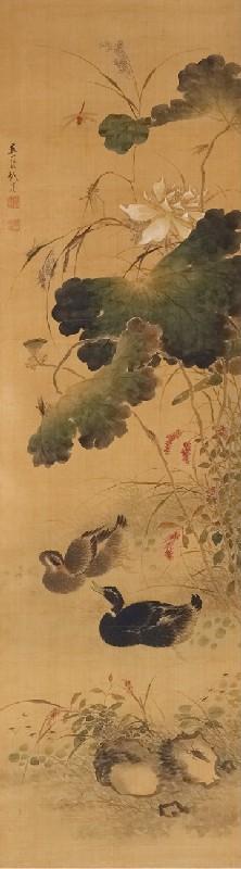 Two swimming ducks, insects and lotus by 
																	 Zhang Ming