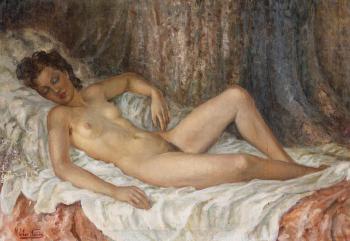 Reclining Female Nude by 
																	Harijs Ebersteins