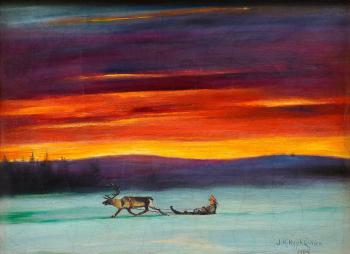 Lapplander And Polar Night Sky by 
																			Juho Kyyhkynen