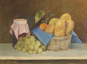 A still life with bread, fruits and jam by 
																	Harry op de Laak