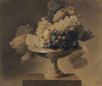 Coupe de fruits avec raisins et pomme by 
																	Jean Louis Laurent Jogues