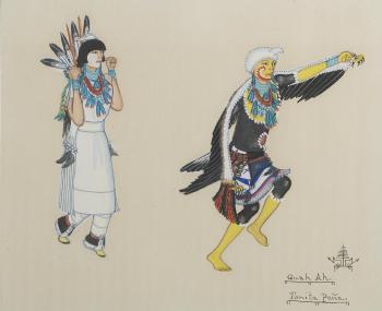A Pueblo gouache; along with a Native American themed painting by 
																			Alice Asmar