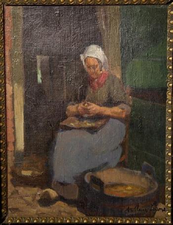 Woman peeling potatoes by 
																			Arthur J Lyons