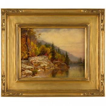 Mountain lake with rocky shoreline in autumn by 
																			Alexander Lawrie