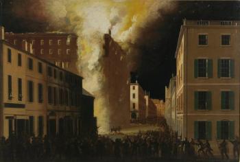 Boston’s Exchange coffee house burning of 1818 by 
																			John Ritto Penniman