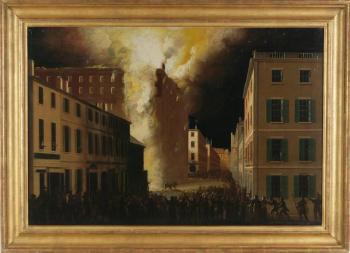 Boston’s Exchange coffee house burning of 1818 by 
																			John Ritto Penniman