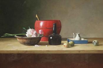 Pink peonies and a Chinese bowl by 
																	 Qiangli Liang