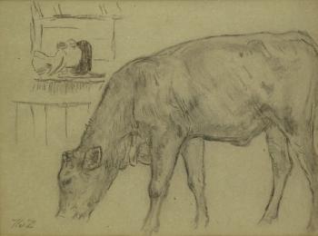 Kuh und Huhn by 
																	Heinrich von Zugel