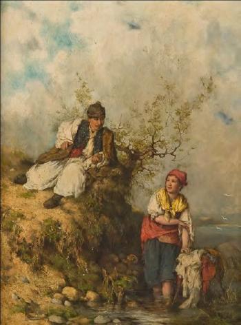 Ungarisches Bauernpaar An Einem Seeufer by 
																	Otto Baditz