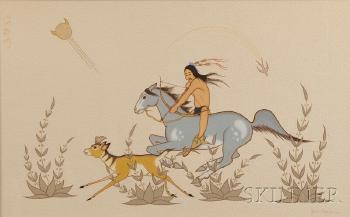 Indian Hunting a Doe by 
																	 Acee Blue Eagle