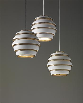 Early group of three 'Beehive' ceiling lights, model no. A 331 by 
																	Alvar Aalto