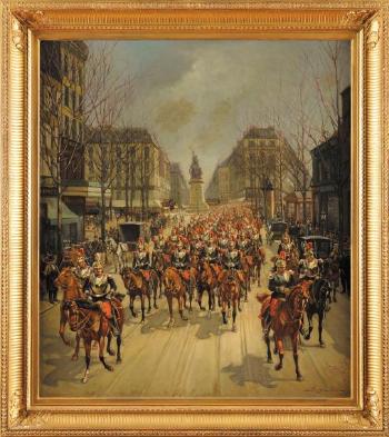 La descente de l'avenue de Clichy par les cents gardes by 
																	Georges Jean Baptiste Danis