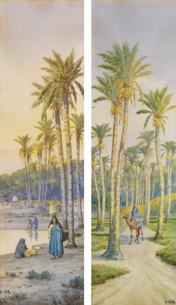Porteuses d’eau au bord du Nil. Chamelier dans la palmeraie by 
																	Hasan Saim