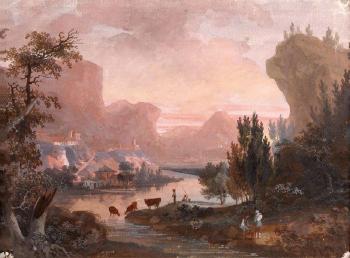 Troupeaux au bord de la rivière by 
																			Charles Francois Nivard