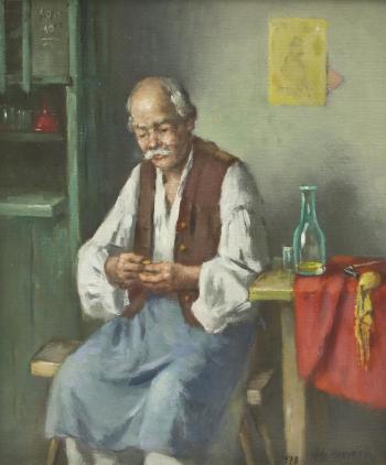 Man seated by a table by 
																	Istvan Halasi-Horvath