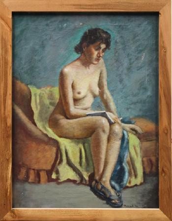 Portrait of a seated nude reading by 
																			Charles Cecil Pollock