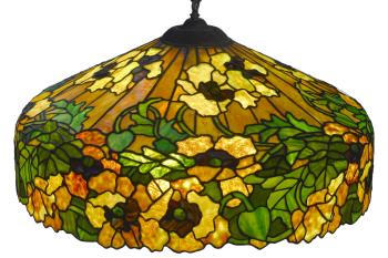 A Duffner and Kimberly Co. leaded glass Yellow Poppy hanging lamp by 
																	 Duffner & Kimberly