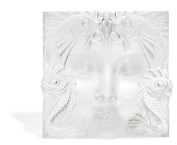 A Cristal Lalique molded glass plaque: Masque de Femme by 
																	 Crystal Lalique