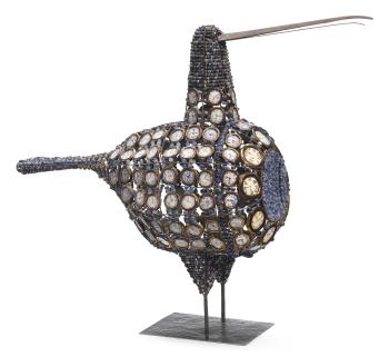 A Birger Kaipiainen for Arabia stoneware and metal bronze 'Bead Bird' figure by 
																			Birger Kaipiainen