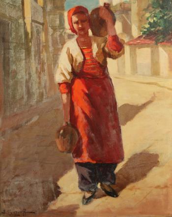 Woman carrying a jug by 
																	Sergei Obratzkoff
