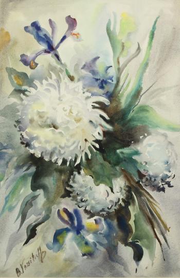 Still life of crysanthemums by 
																			Boris Vassiloff