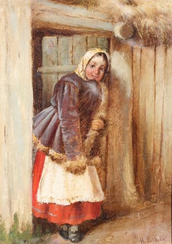 Jeune paysanne devant la porte by 
																	Nikolai Efimovich Rachkov