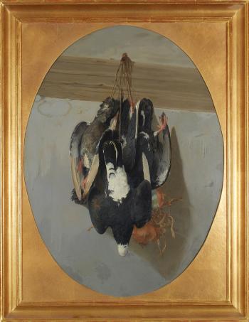 Viltstilleben med fåglar - trompe l´oeil by 
																			Theodor Lundh