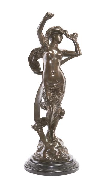 A bronze allegorical nude figure 'La Nuit' by 
																	Ernest Dagonet