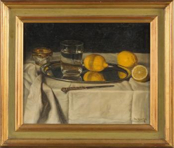 Stillleben mit Wasserglas u. Zitronen by 
																	Josef Jurutka
