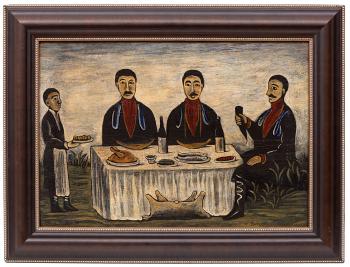Three men at dinner by 
																			Niko Pirosmani