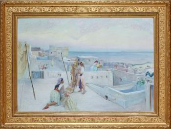 Kvinnor hängandes tvätt med vy över Algers hamn, Algeriet by 
																			Knut Gustaf Waldemar Tode