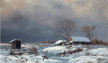 Winter landscape with cottages by 
																			Vasili Yefimovich Ekgorst